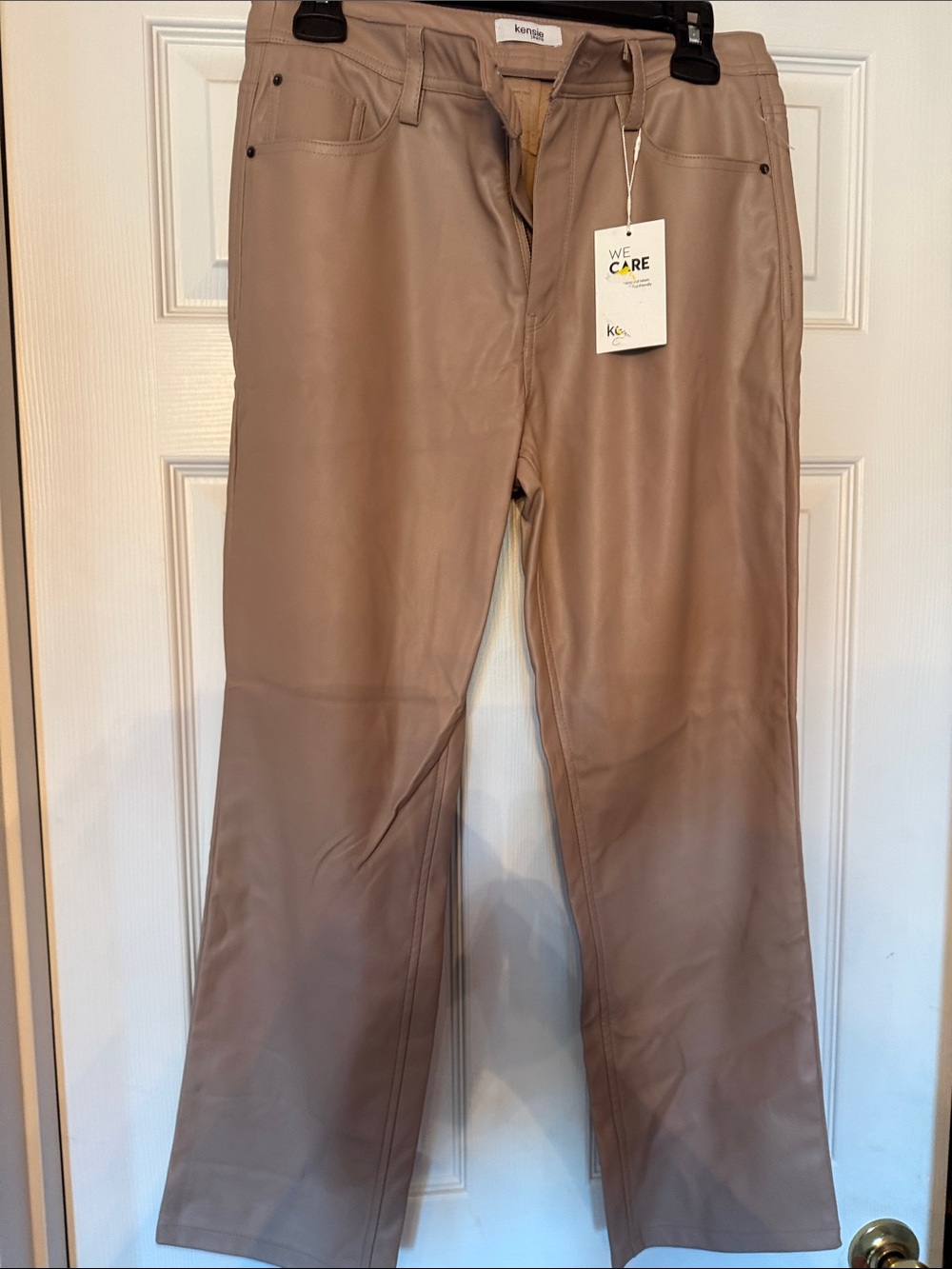 Kensie Wide-Leg Faux Leather Jeans in Taupe